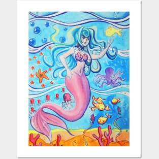 Pink Tailfin Mermaid Posters and Art